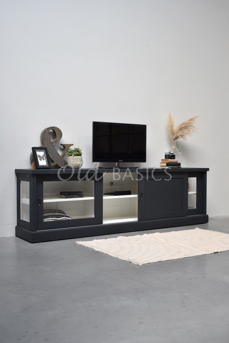 Detail van Dressoir Bordeaux, 3 deuren, RAL7021, grijs, zwart, materiaal hout